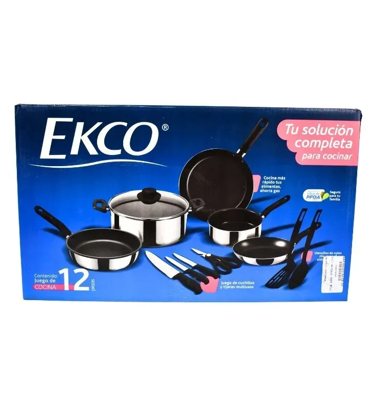 Batería de Cocina Ekco 12 Piezas - Aluminio Antiadherente Plata