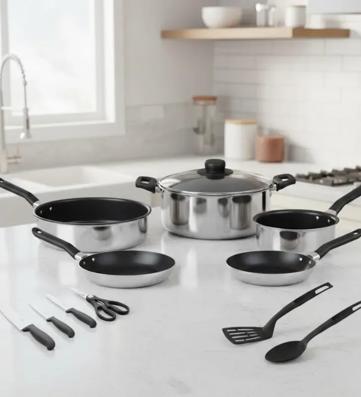 Batería de Cocina Ekco 12 Piezas - Aluminio Antiadherente Plata