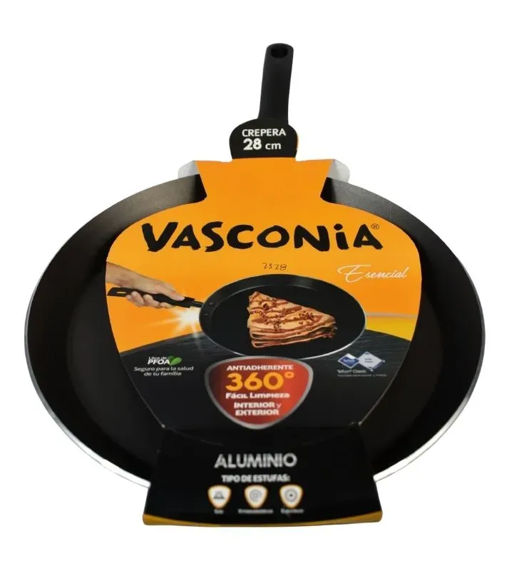 Crepera Vasconia Esencial 28 cm Negra - Antiadherente 360°