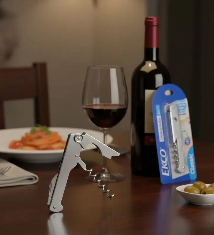 Sacacorchos 3 en 1 Ekco Classic - Acero Cromado con Destapador