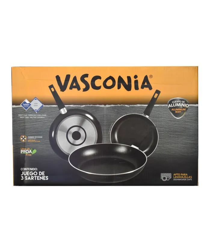 Set sartenes 20/24/30 cm negro – antiadherente vasconia