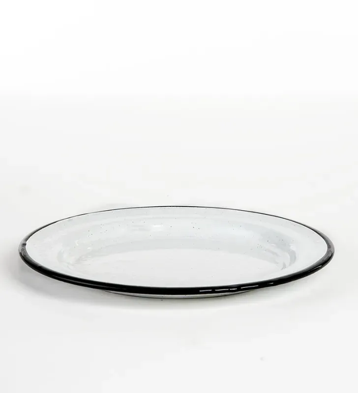 Plato Plano de Peltre 22 cm CINSA - Blanco Jaspeado Filo Negro