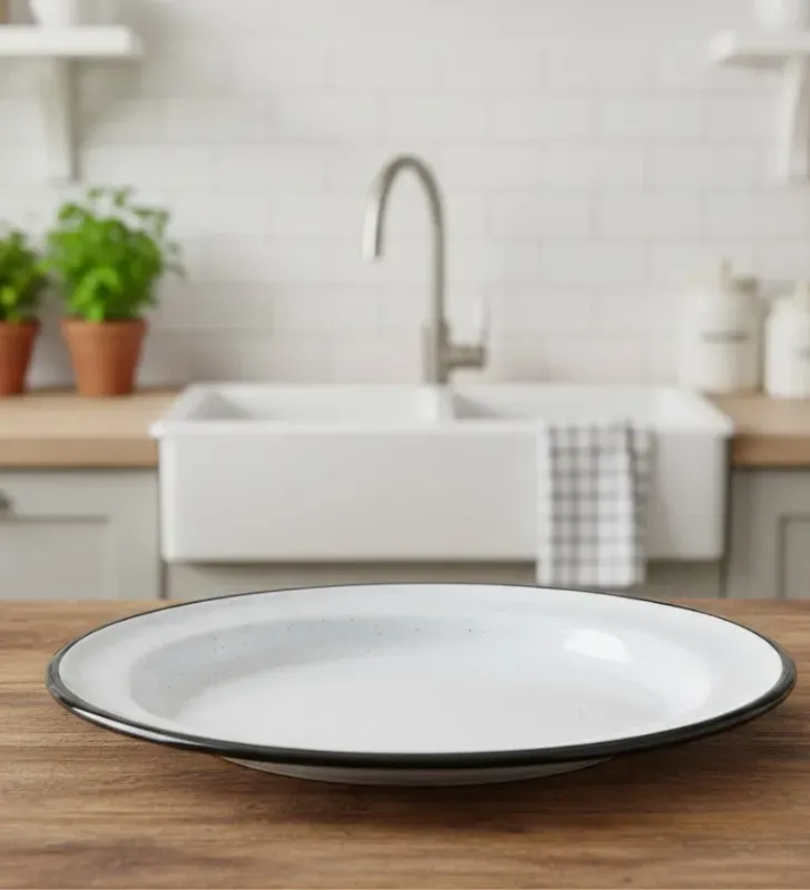 Plato Plano de Peltre 22 cm CINSA - Blanco Jaspeado Filo Negro