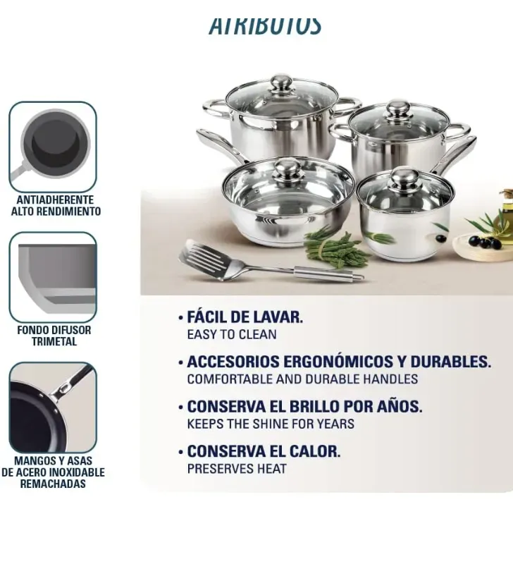 Batería Irlanda CINSA 9 Piezas - Acero Inoxidable y Vidrio