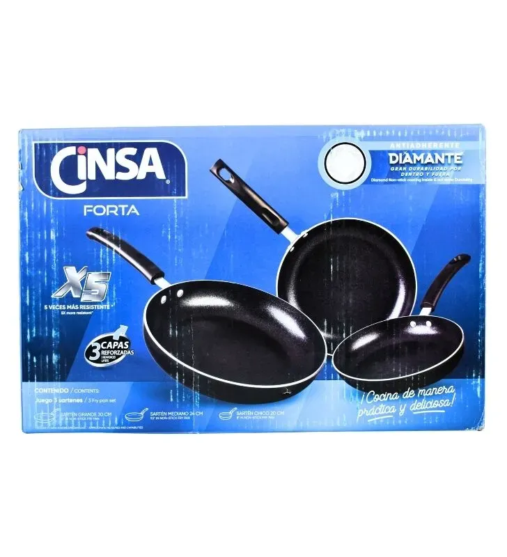 Juego de Sartenes CINSA Forta 3 Pzs - Antiadherente Diamante