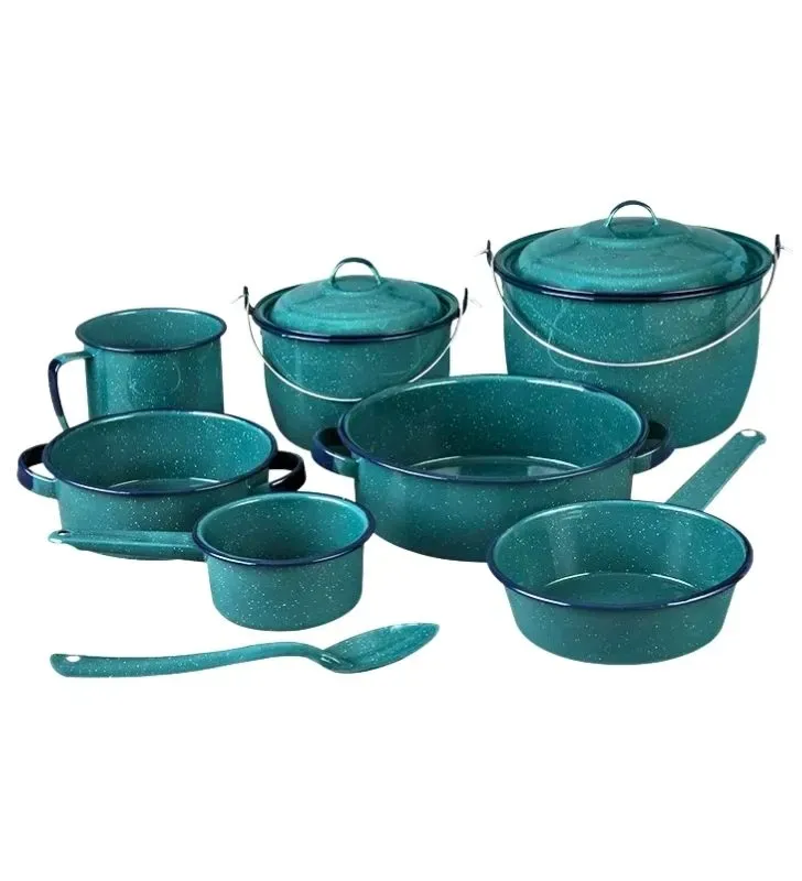 Batería CINSA Esperanza 10 Piezas - Peltre Verde Jaspeado