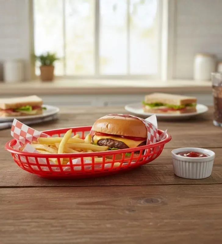 Canasta Roja Fast Food Ovalada TRAVESSA 23x15x4cm - Resistente