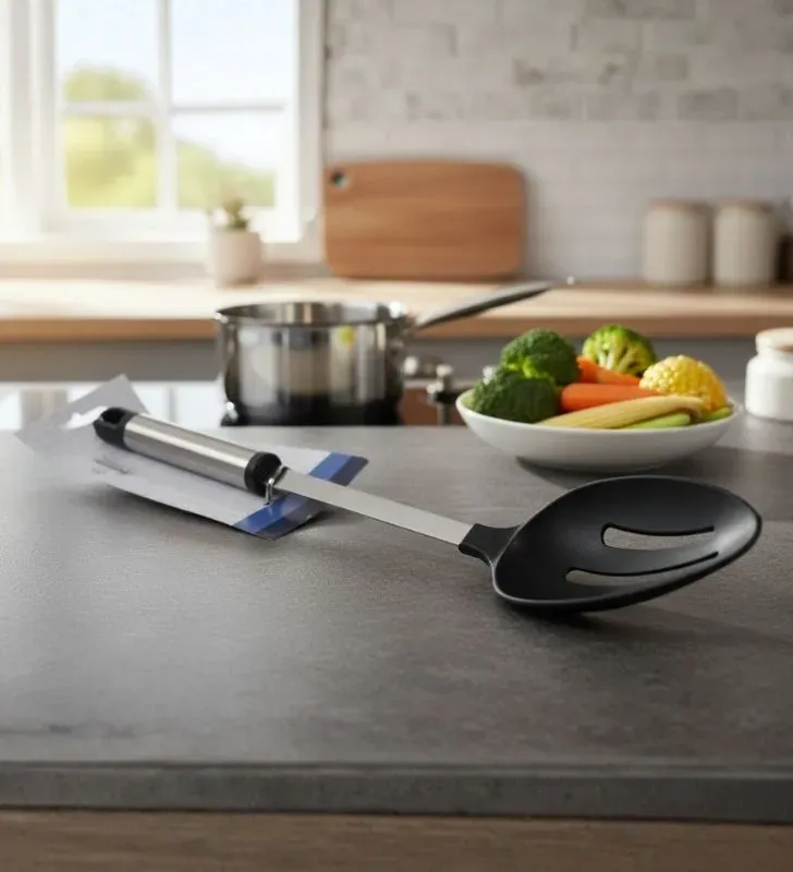 Cuchara Ranurada Nylon y Mango Metal TRAVESSA - Utensilio Profesional