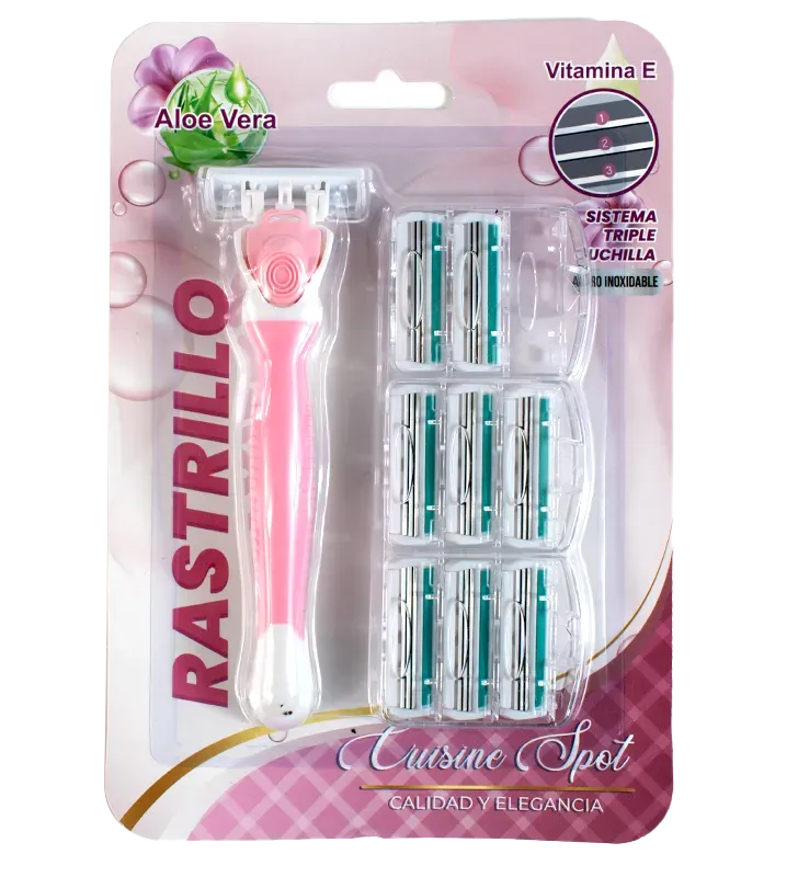 Rastrillo rosa con 8 repuestos – triple cuchilla, Aloe Vera y vitamina E Cuisine Spot