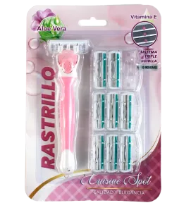 Rastrillo rosa con 8 repuestos – triple cuchilla, Aloe Vera y vitamina E Cuisine Spot