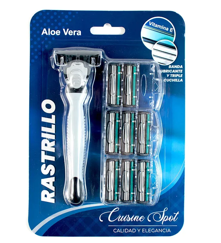 Rastrillo D331L azul con 8 repuestos – triple cuchilla con Aloe Vera Cuisine Spot