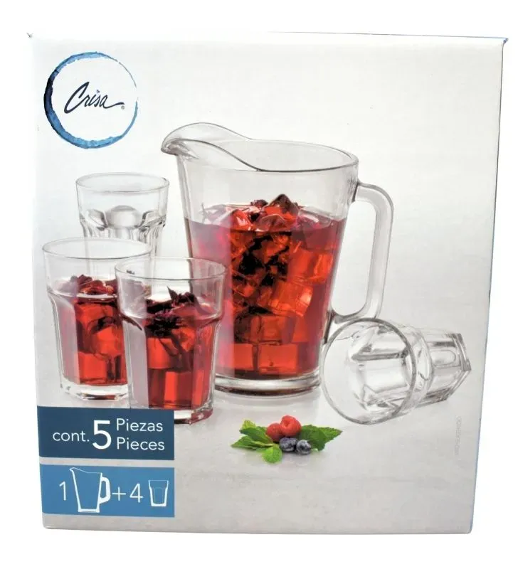 Juego de Agua Moderno Crisa 5 Piezas - Jarra 1.77L y 4 Vasos