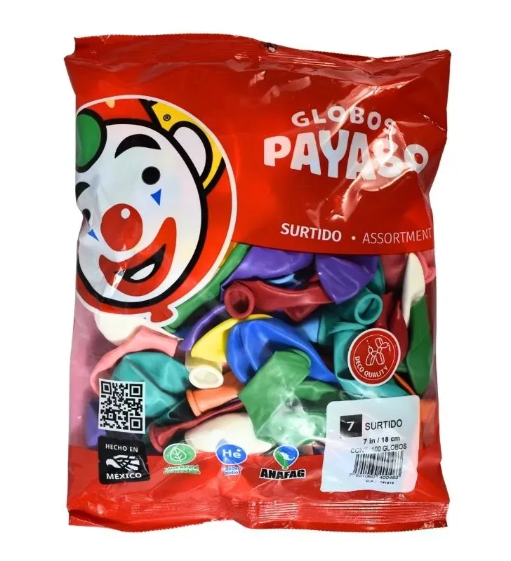 Globo Payaso No. 07 Surtido - Bolsa con 100 Piezas