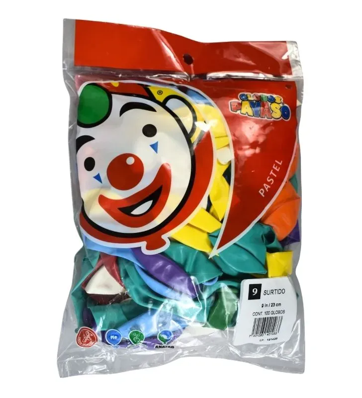 Globo Payaso No. 09 Colores Pastel - 100 Piezas
