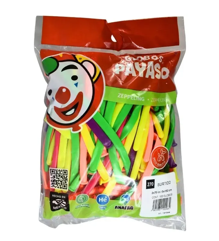 Globo Zeppelin 270 Neón Globos Payaso - 100 Piezas
