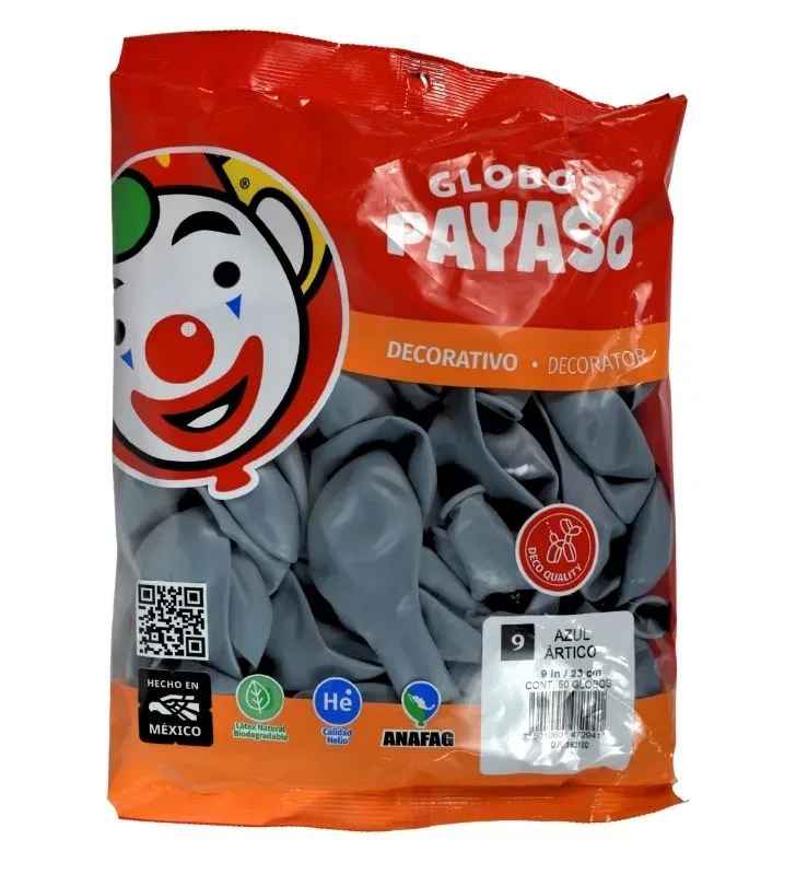 Globo Payaso No. 9 Decorator Azul Ártico - 50 Piezas