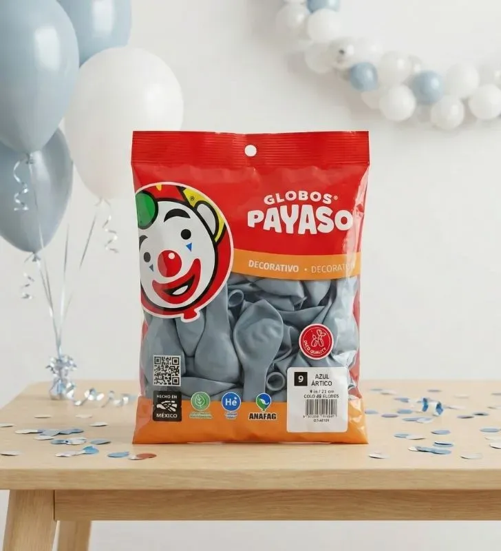Globo Payaso No. 9 Decorator Azul Ártico - 50 Piezas