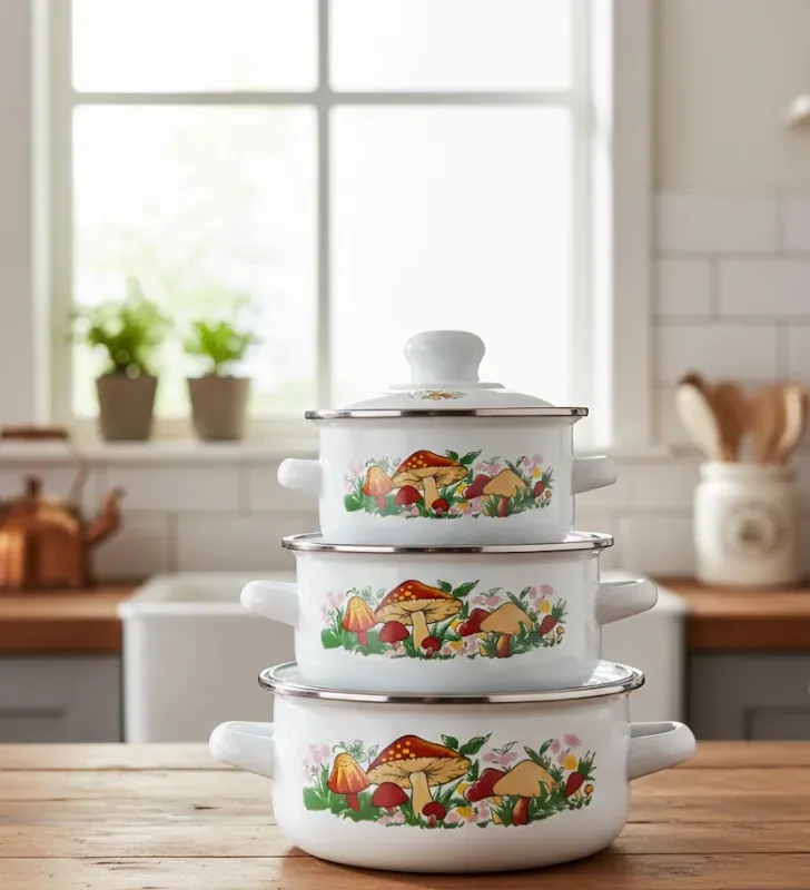 Juego de 3 Ollas de Peltre Travessa 12, 14, 16 cm - Diseño Hongos