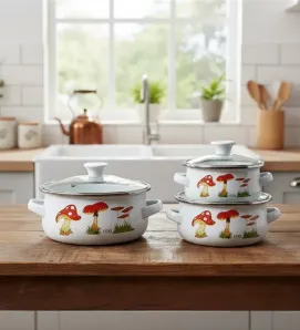 Juego de 3 Ollas de Peltre Travessa 12, 14, 16 cm - Diseño Hongos