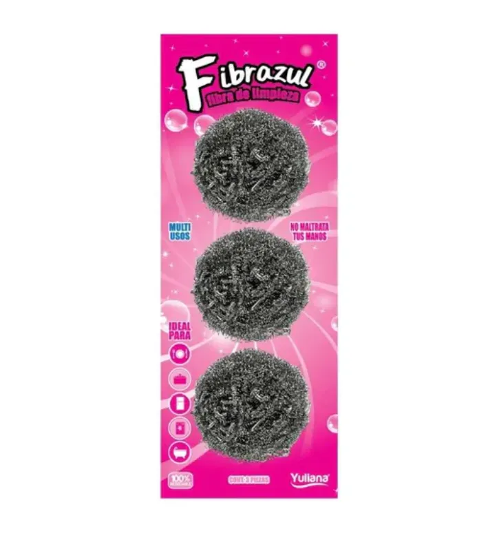 Fibra 3 Pz. Acero Inoxidable Yuliana MX-6333 - Limpieza sin Rayaduras