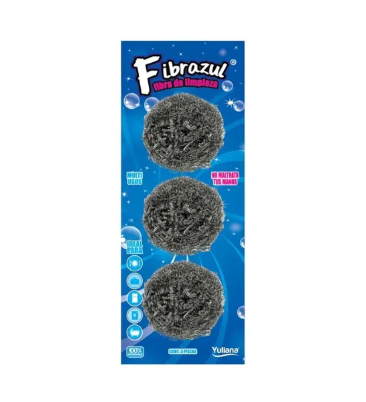 Fibra 3 Pz. Acero Inoxidable Yuliana MX-6333 - Limpieza sin Rayaduras