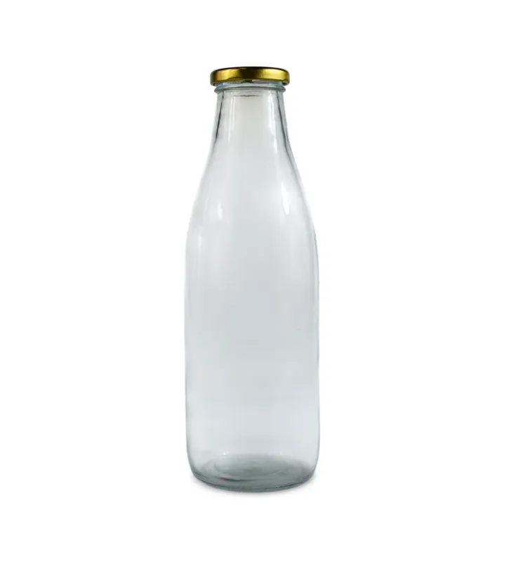 Botella de vidrio 1000 ml con tapa dorada – Ideal jugos y leche