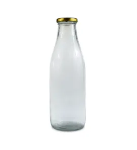 Botella de vidrio 1000 ml con tapa dorada – Ideal jugos y leche