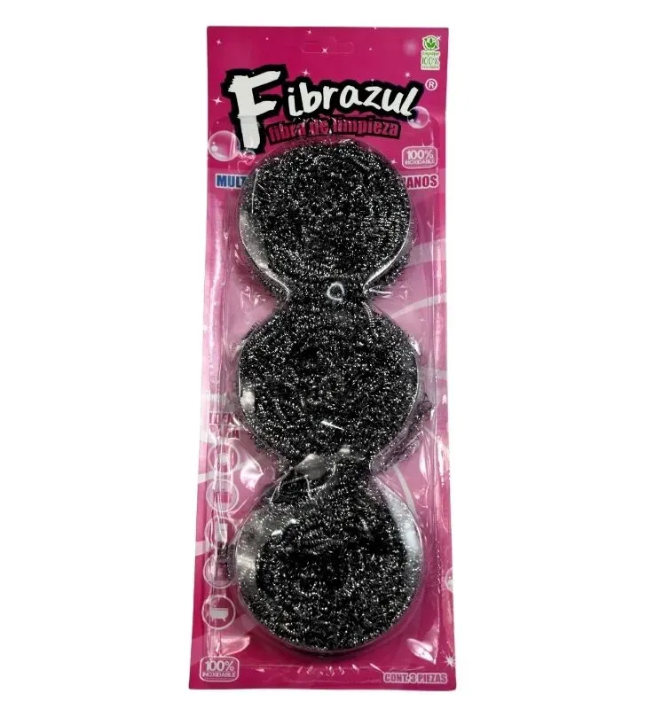 Fibra 3 Pz. Acero Inoxidable Yuliana MX-6333 - Limpieza sin Rayaduras