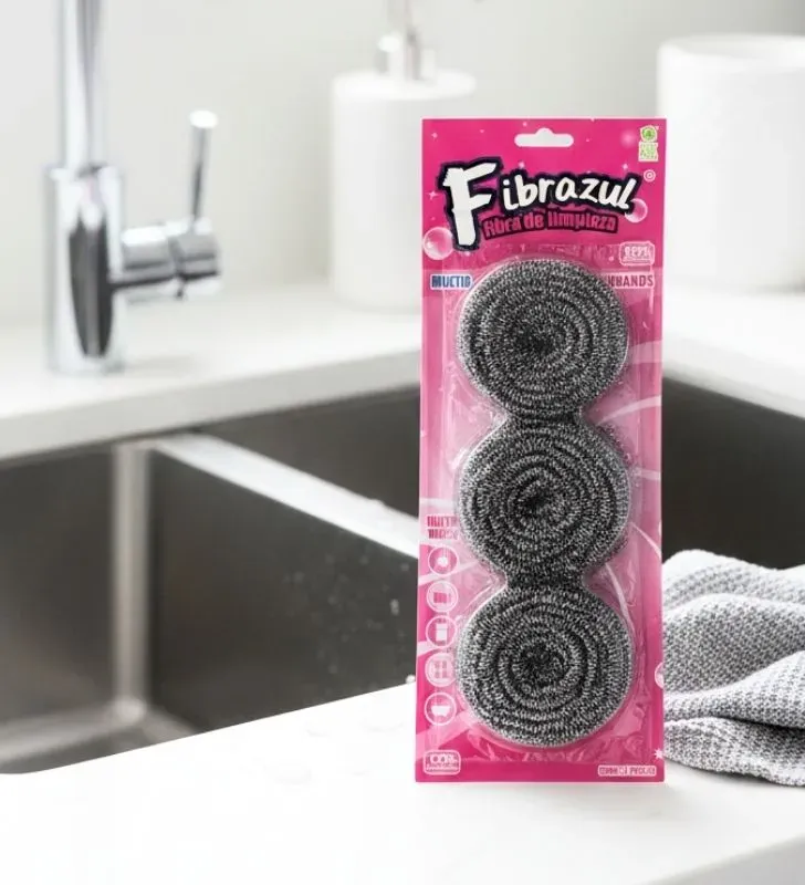 Fibra 3 Pz. Acero Inoxidable Yuliana MX-6333 - Limpieza sin Rayaduras
