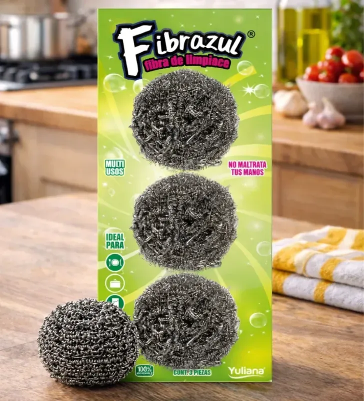 Fibra 3 Pz. Acero Inoxidable Yuliana MX-6333 - Limpieza sin Rayaduras