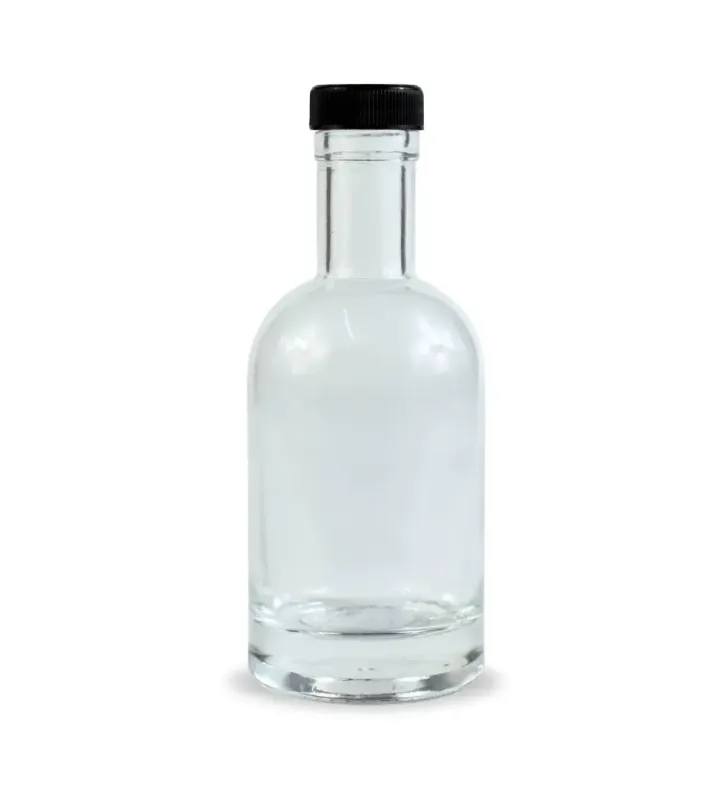Botella de vidrio 200 ml con tapa negra – VB200 Botella de vidrio 200 ml con tapa negra – VB200