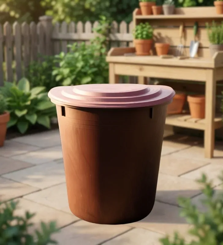 Bote Placero 200 Litros con Tapa – Plástico Industrial Rojo Oscuro