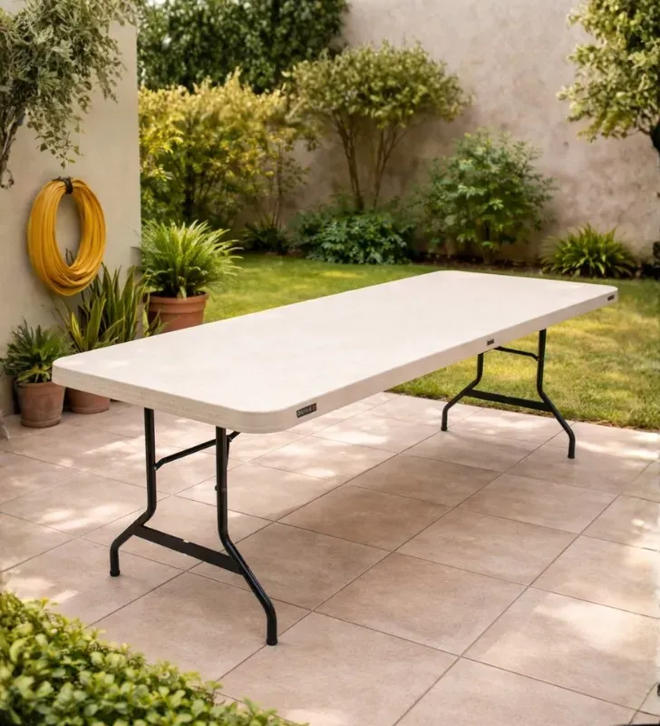 Mesa Verona Duna 2.40m – Beige Marmoleado – Plegable y Resistente