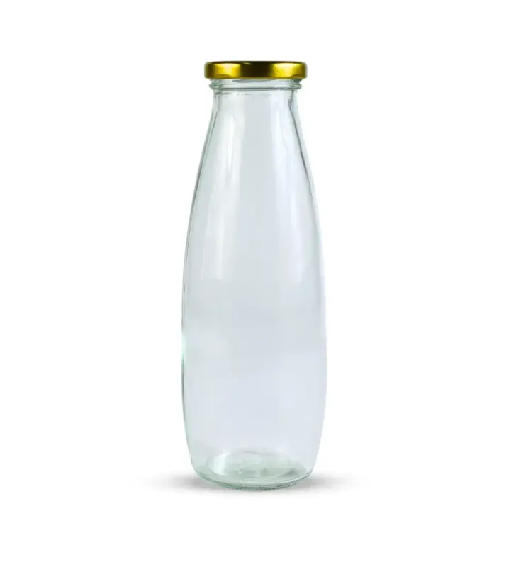 Botella de vidrio 500 ml tipo lechero con tapa dorada