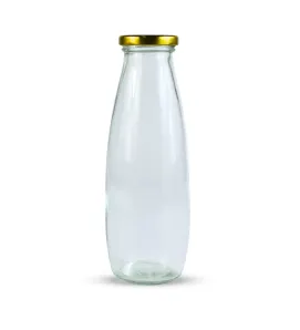 Botella de vidrio 500 ml tipo lechero con tapa dorada