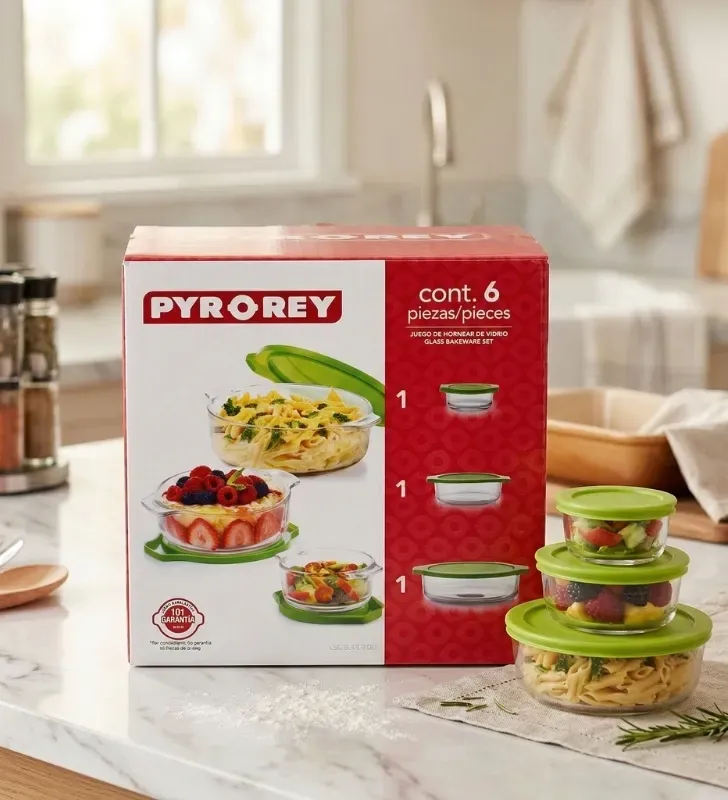 Juego de Hornear Pyr-O-Rey E081 – 6 Piezas de Vidrio con Tapas