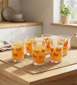 Vasos Cafeteros Crisa Mariposas – Set de 6 Piezas – Diseño Decorado