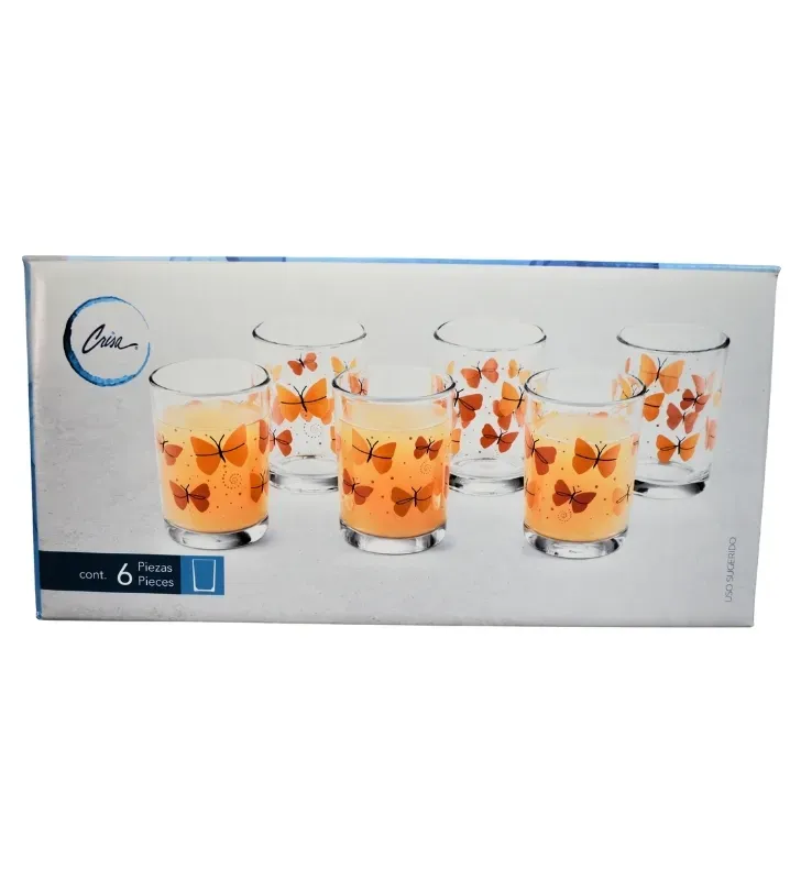 Vasos Cafeteros Crisa Mariposas – Set de 6 Piezas – Diseño Decorado