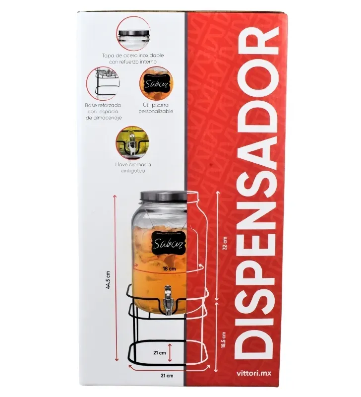 Dispensador de Vidrio Vittori 8 Litros – Con Pizarra y Base