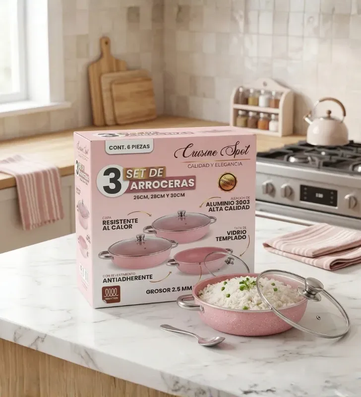 Set de Arroceras Cuisine Spot 6 Pzas – Rosa – 26/28/30 cm