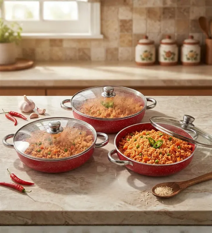 Set de Arroceras Cuisine Spot 6 Pzas – Rojo Intenso – 26/28/30 cm