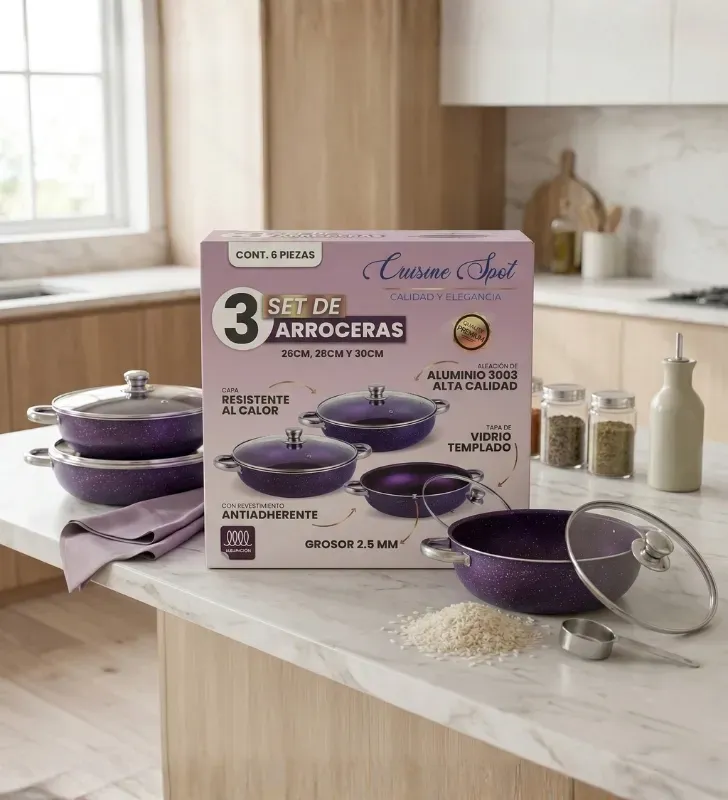 Set de Arroceras Cuisine Spot 6 Pzas – Púrpura – 2.5 mm Aluminio