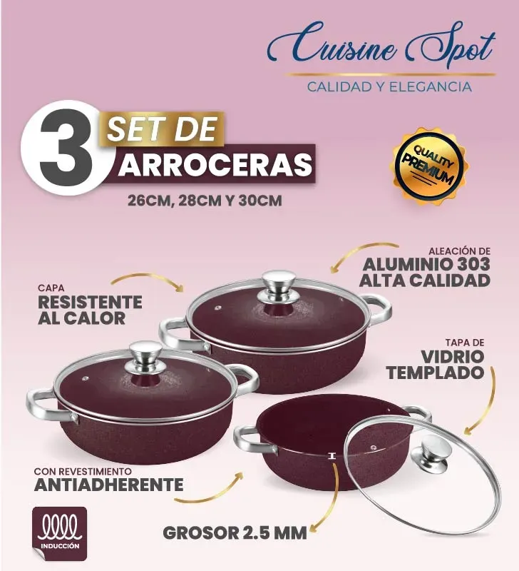 Set de Arroceras Cuisine Spot 6 Pzas – Púrpura – 2.5 mm Aluminio