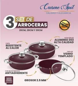Set de Arroceras Cuisine Spot 6 Pzas – Púrpura – 2.5 mm Aluminio