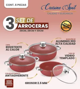 Set de Arroceras Cuisine Spot 6 Pzas – Rojo Intenso – 26/28/30 cm
