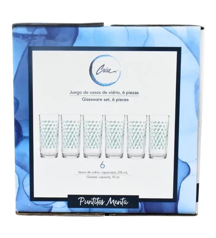 Juego de 6 Vasos Crisa Puntitos Menta – 295ml – Vidrio con Relieve