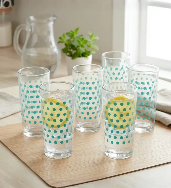 Juego de 6 Vasos Crisa Puntitos Menta – 295ml – Vidrio con Relieve