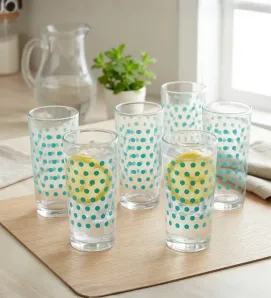 Juego de 6 Vasos Crisa Puntitos Menta – 295ml – Vidrio con Relieve