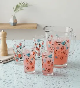 Juego de Agua Crisa Memphis 5 Pzs – Jarra 1.8L y Vasos Geométricos