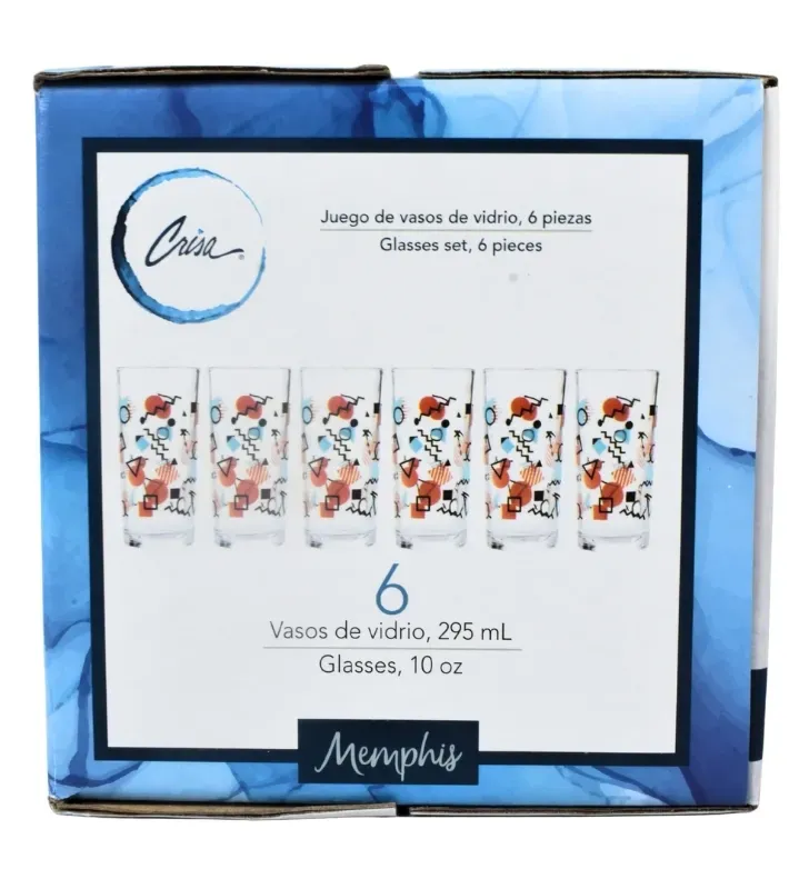 Juego de 6 Vasos Crisa Memphis – 295ml – Diseño Geométrico